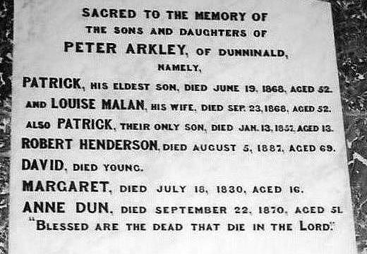 Upper part of Memorial to children of Peter Arkley of Dunninald