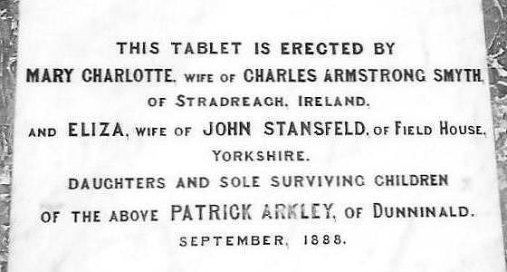 Lower part of Memorial to children of Peter Arkley of Dunninald